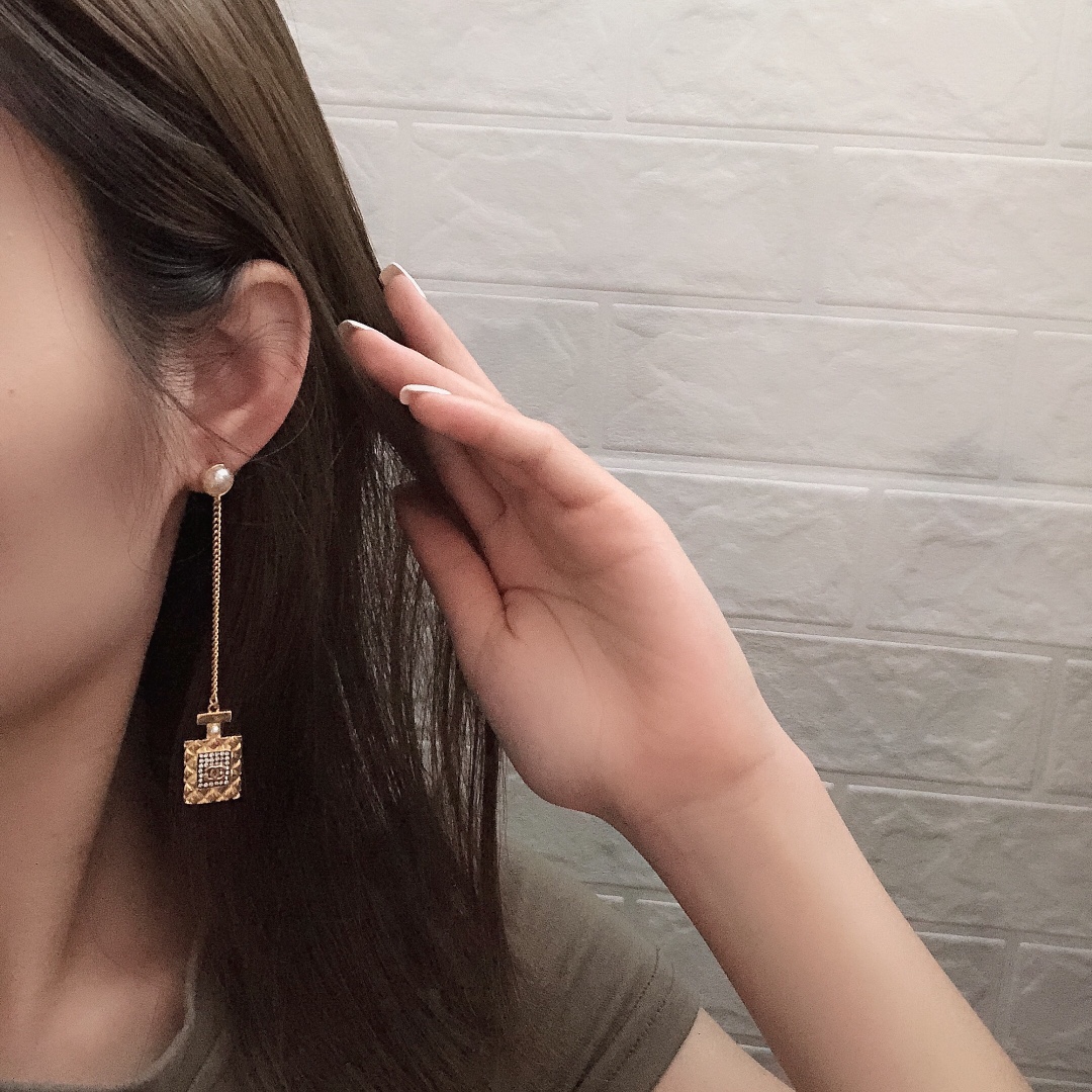 Chanel Perfume Bottle Heart Earrings Gold For Women - Image 2