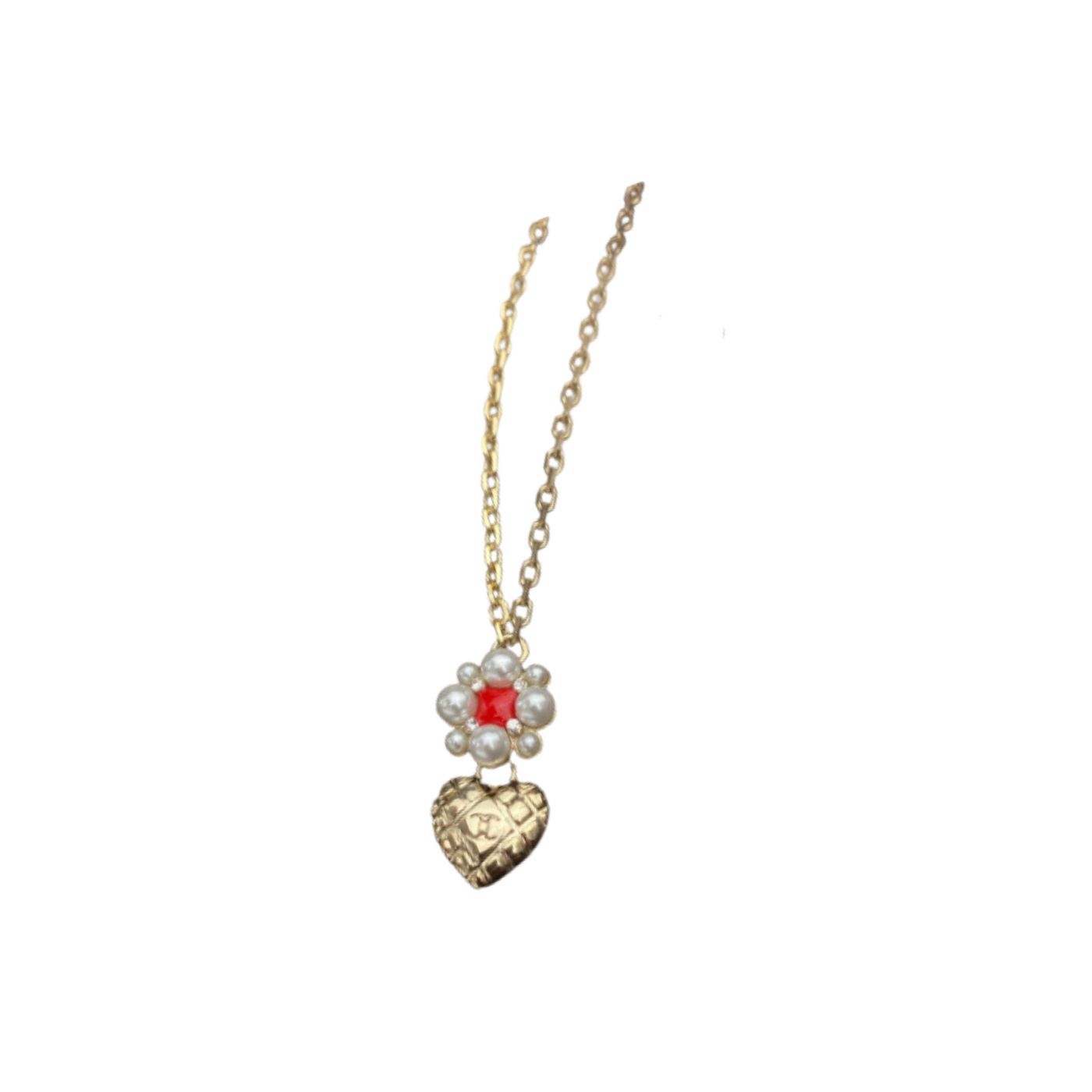 Chanel Red Stone Hit Point Necklace Gold Tone For Women