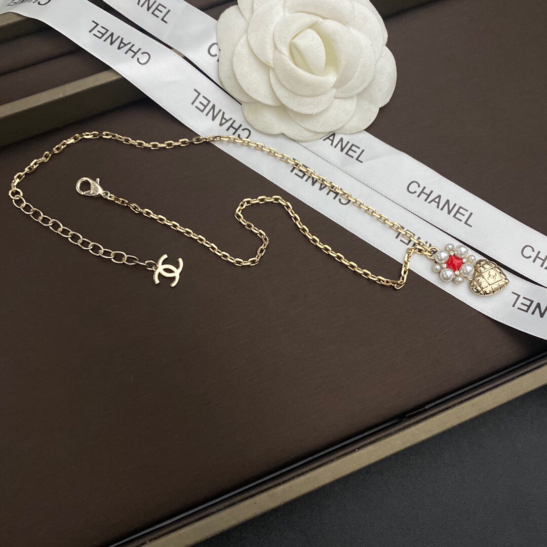 Chanel Red Stone Hit Point Necklace Gold Tone For Women - Image 2