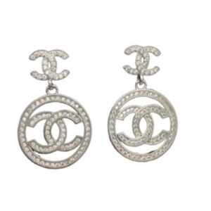 Chanel Round Double C Earrings Silver For Women