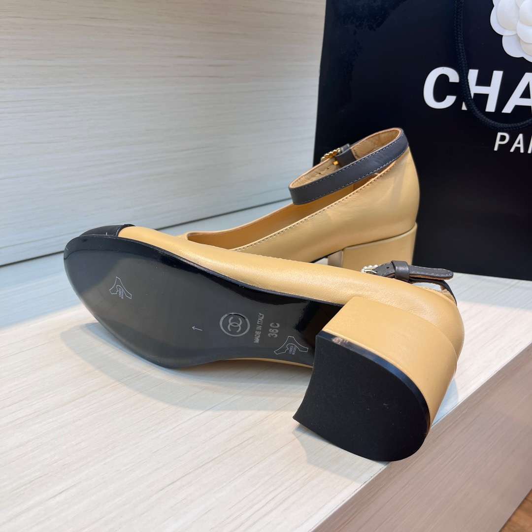 Chanel Round Buckle Strap Pearl Mary Jane Beige For Women - Image 7