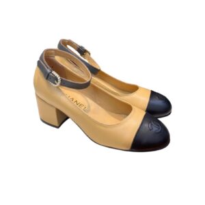 Chanel Round Buckle Strap Pearl Mary Jane Beige For Women