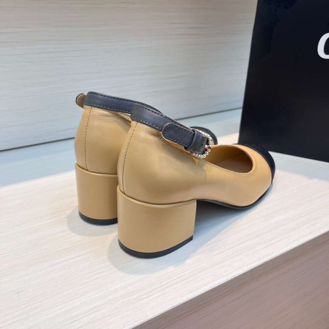 Chanel Round Buckle Strap Pearl Mary Jane Beige For Women - Image 8