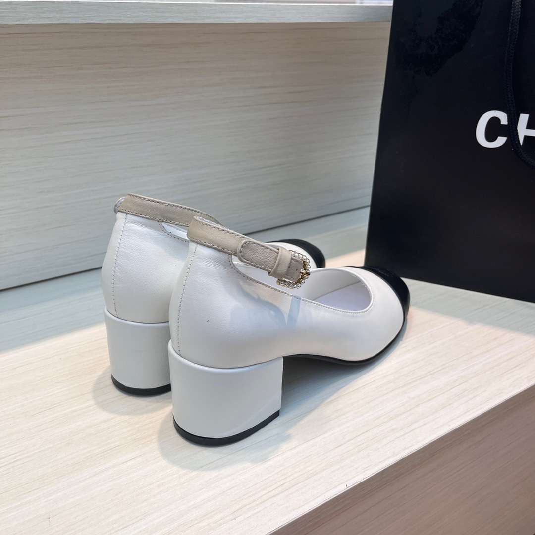 Chanel Round Buckle Strap Pearl Mary Jane White For Women - Image 8