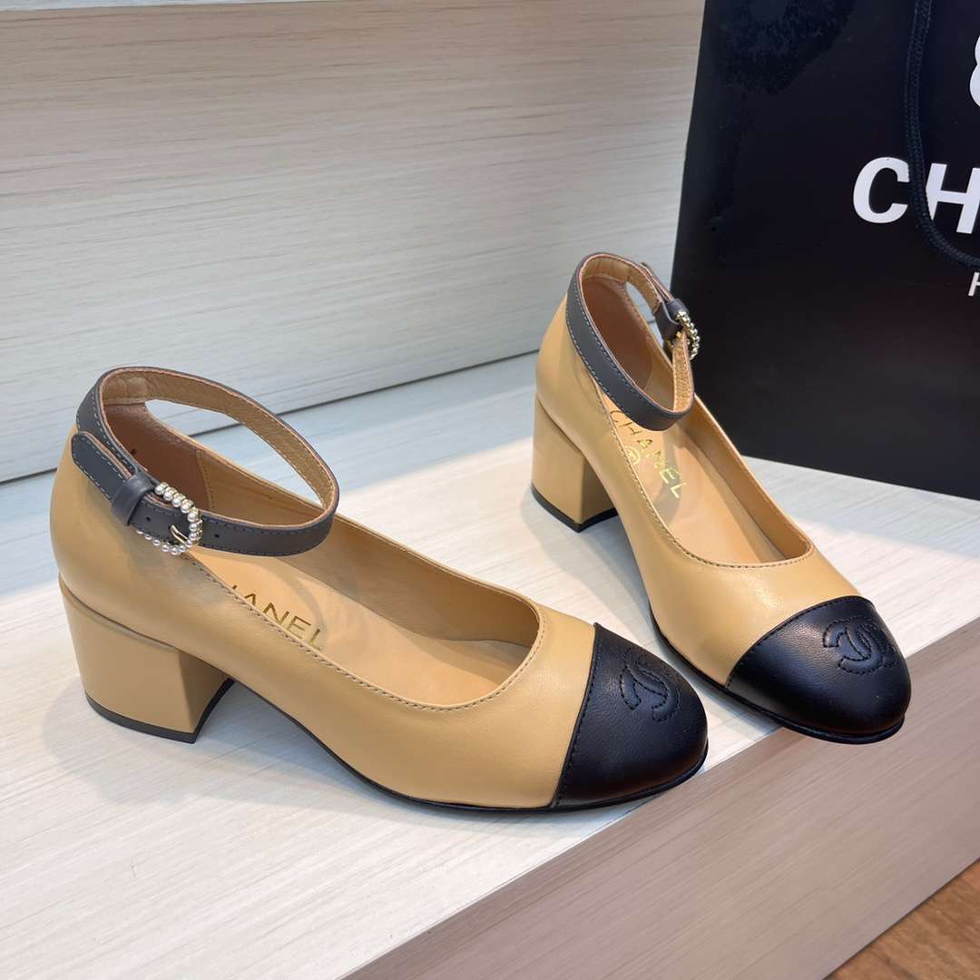 Chanel Round Buckle Strap Pearl Mary Jane Beige For Women - Image 3