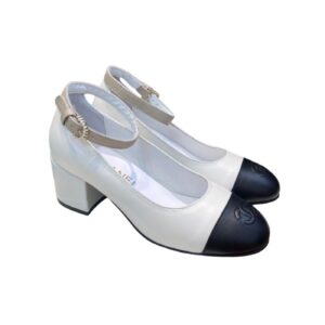 Chanel Round Buckle Strap Pearl Mary Jane White For Women