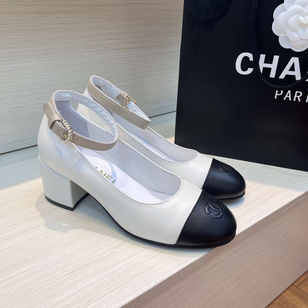 Chanel Round Buckle Strap Pearl Mary Jane White For Women - Image 10