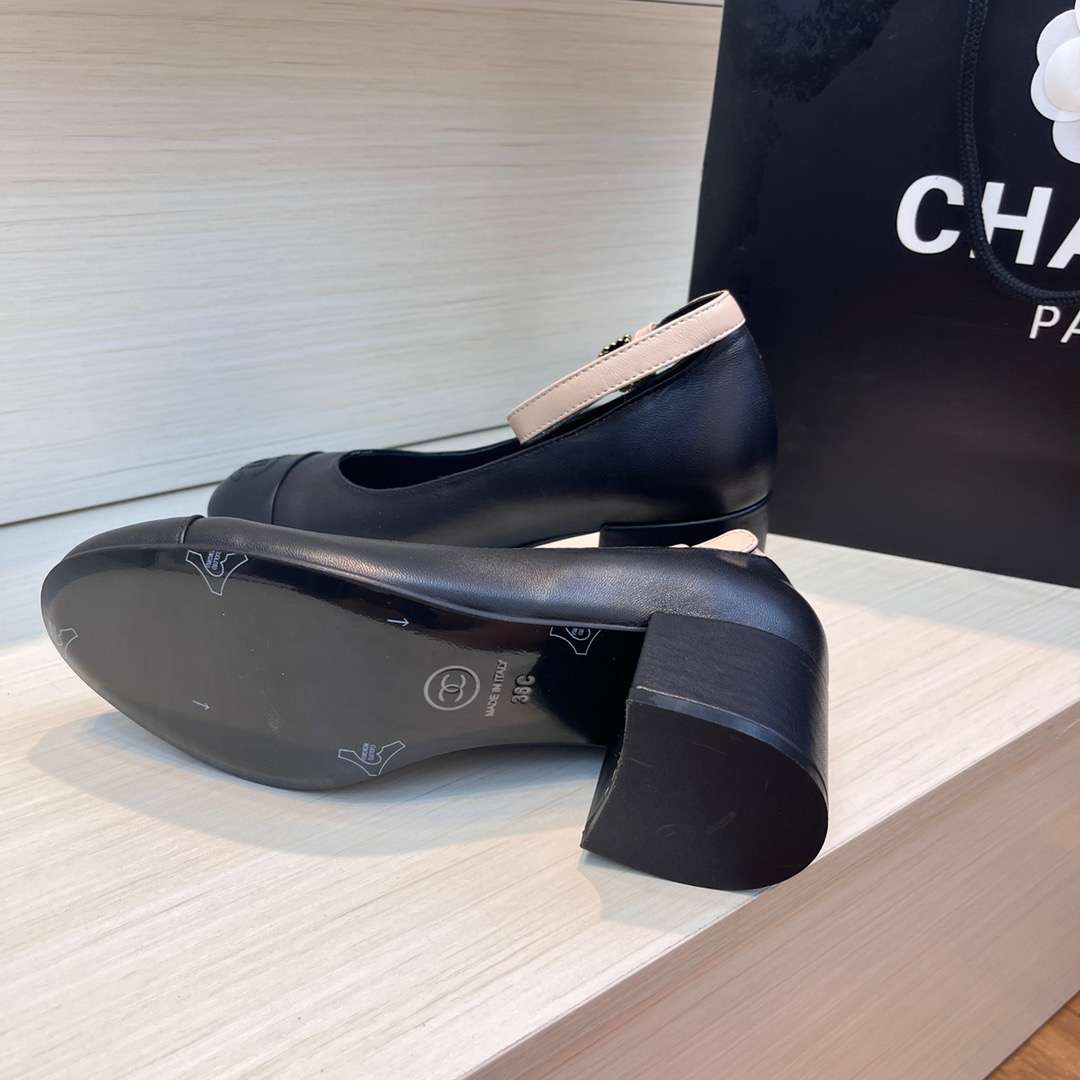 Chanel Round Buckle Strap Pearl Mary Jane Black For Women - Image 4