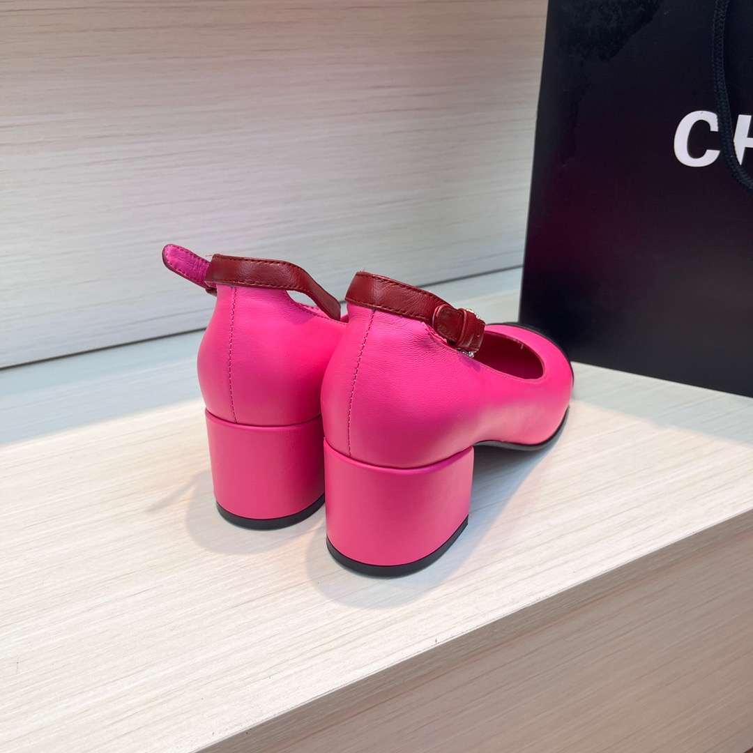 Chanel Round Buckle Strap Pearl Mary Jane Pink For Women - Image 2