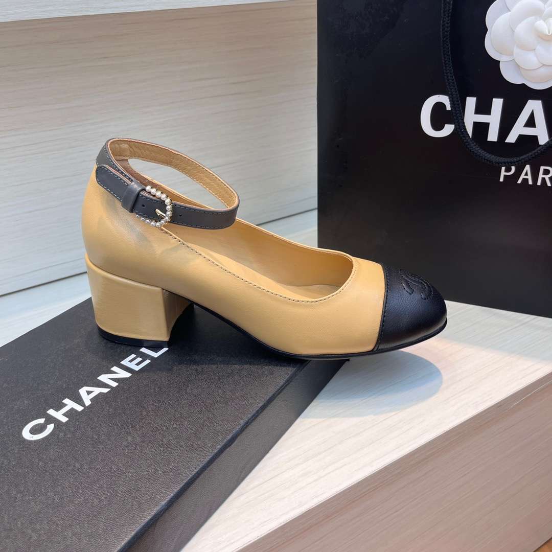 Chanel Round Buckle Strap Pearl Mary Jane Beige For Women - Image 2