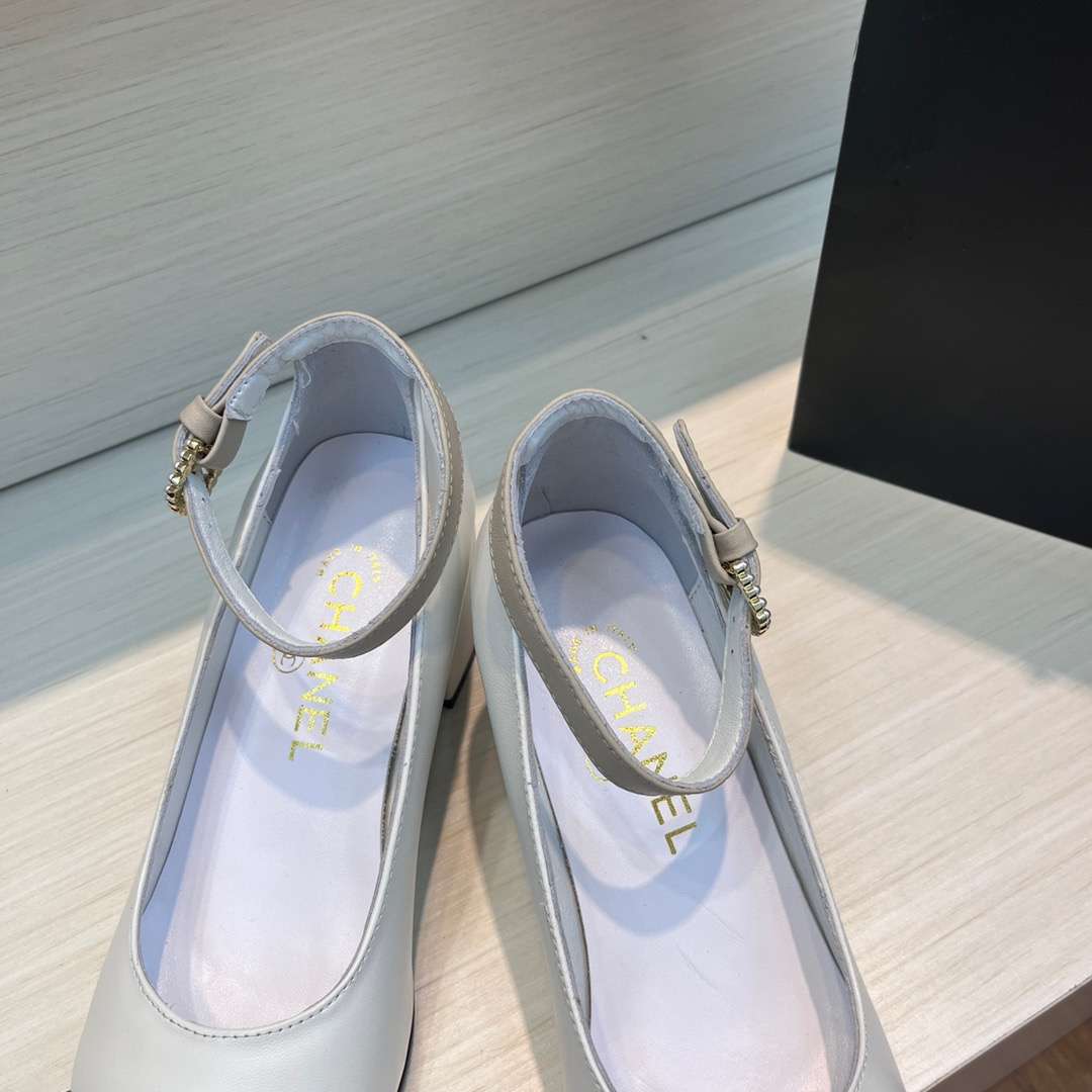 Chanel Round Buckle Strap Pearl Mary Jane White For Women - Image 2