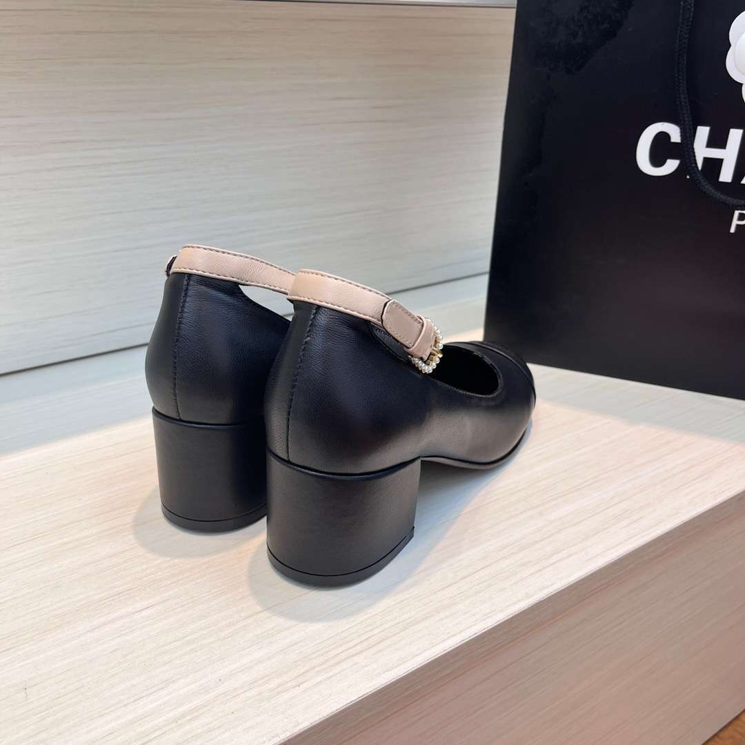 Chanel Round Buckle Strap Pearl Mary Jane Black For Women - Image 2