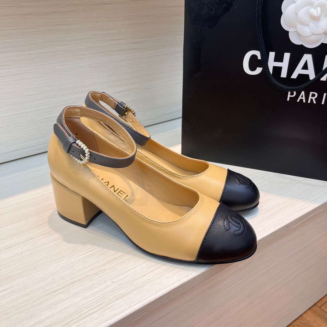 Chanel Round Buckle Strap Pearl Mary Jane Beige For Women - Image 6