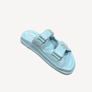 Chanel Sandals With Chanel Logo Light Blue For Women