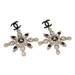 Chanel Snowflake Enamel Pearl Earrings Black For Wome