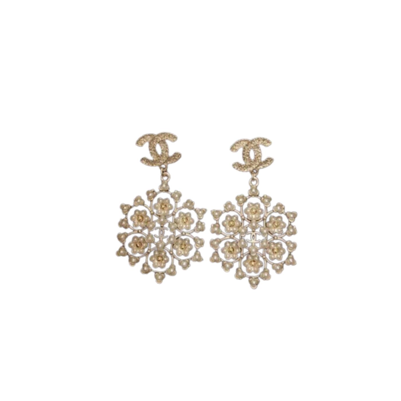 Chanel Snowflakes Earrings Gold Tone For Women