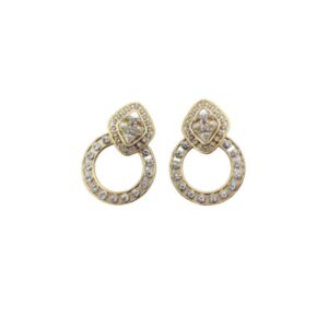 Chanel Sparkling Stone Border Earrings Gold Tone For Women