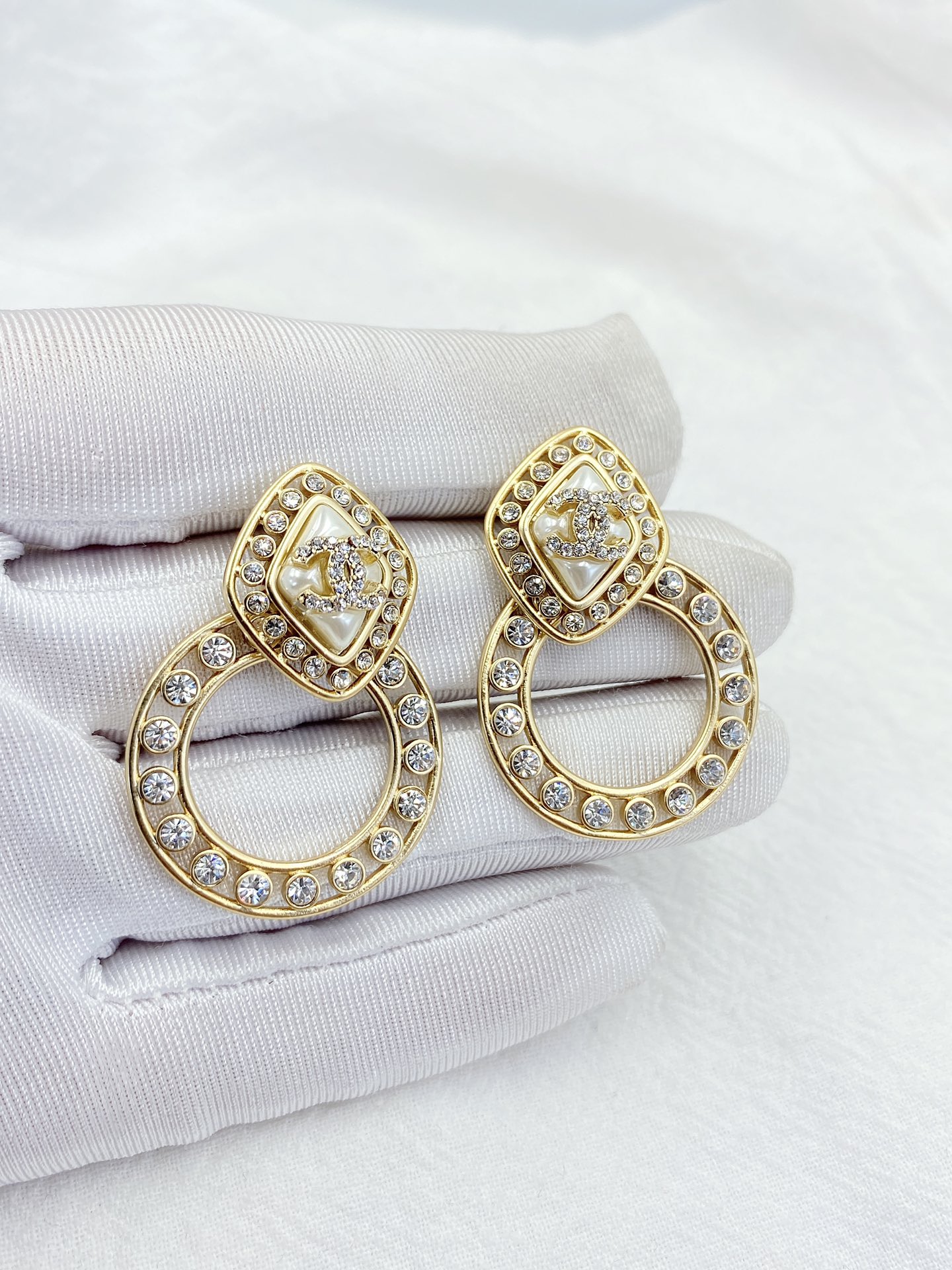 Chanel Sparkling Stone Border Earrings Gold Tone For Women - Image 6