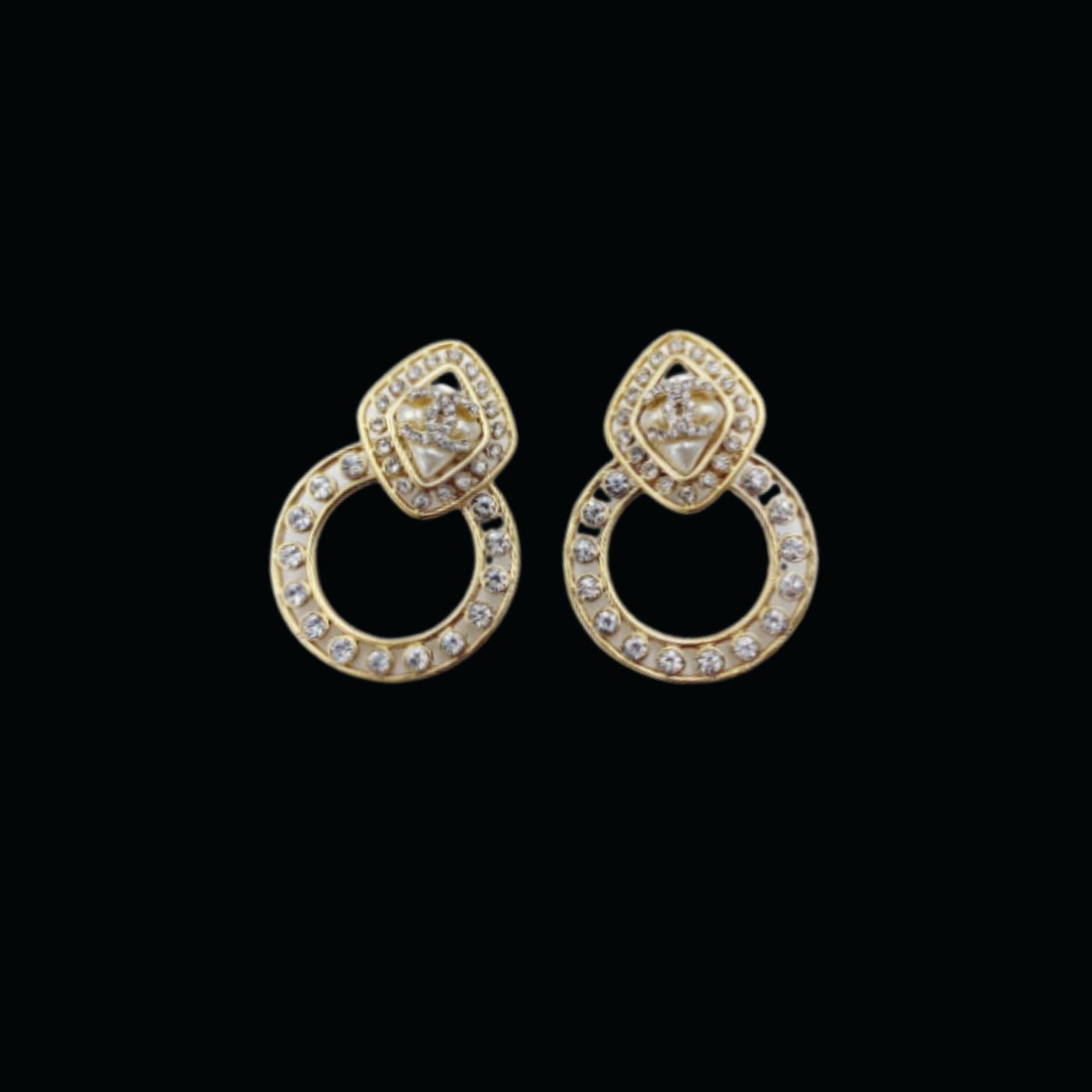Chanel Sparkling Stone Border Earrings Gold Tone For Women - Image 5