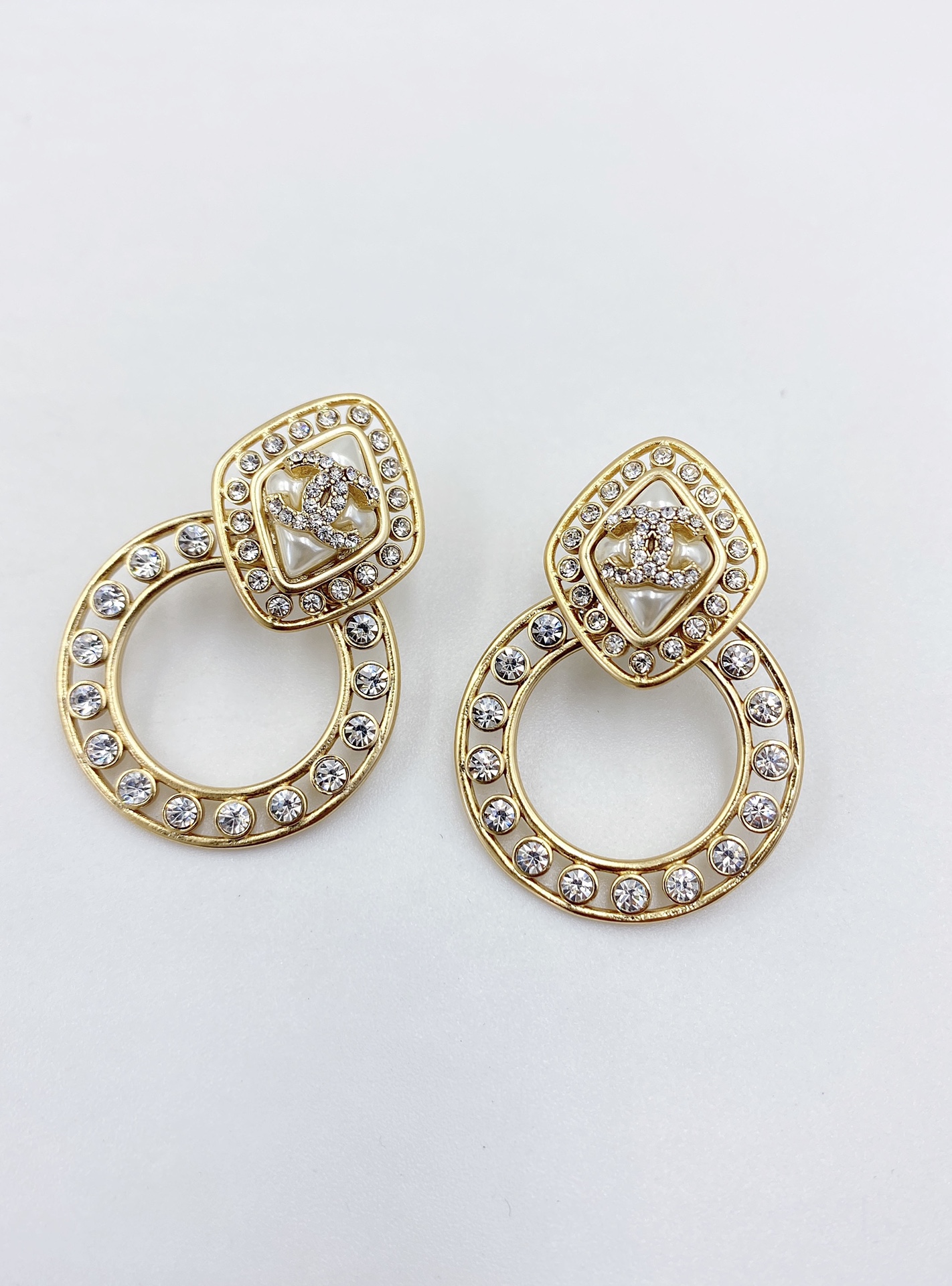 Chanel Sparkling Stone Border Earrings Gold Tone For Women - Image 2