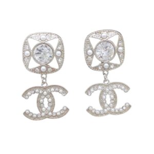 Chanel Square Double C Stud Earrings White For Women