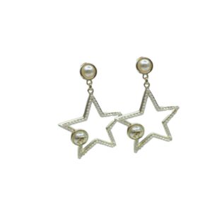 Chanel Star Frame Earrings Gold Tone For Women