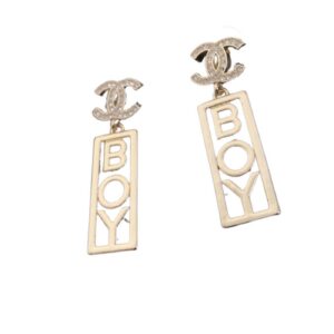 Chanel Strass CC BOY Drop Earrings Gold For Women