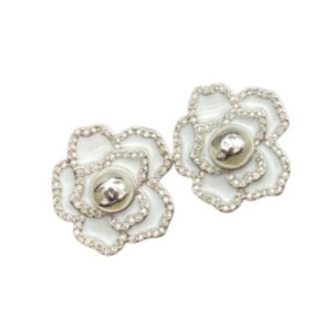 Chanel Sweet Lady Camellia Earrings White For Women