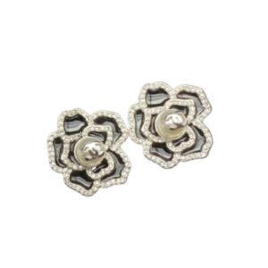 Chanel Sweet Lady Camellia Earrings Black For Women