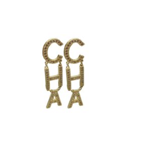 Chanel The Letter C-H-A N-E-L Frame Earrings Gold Tone For Women