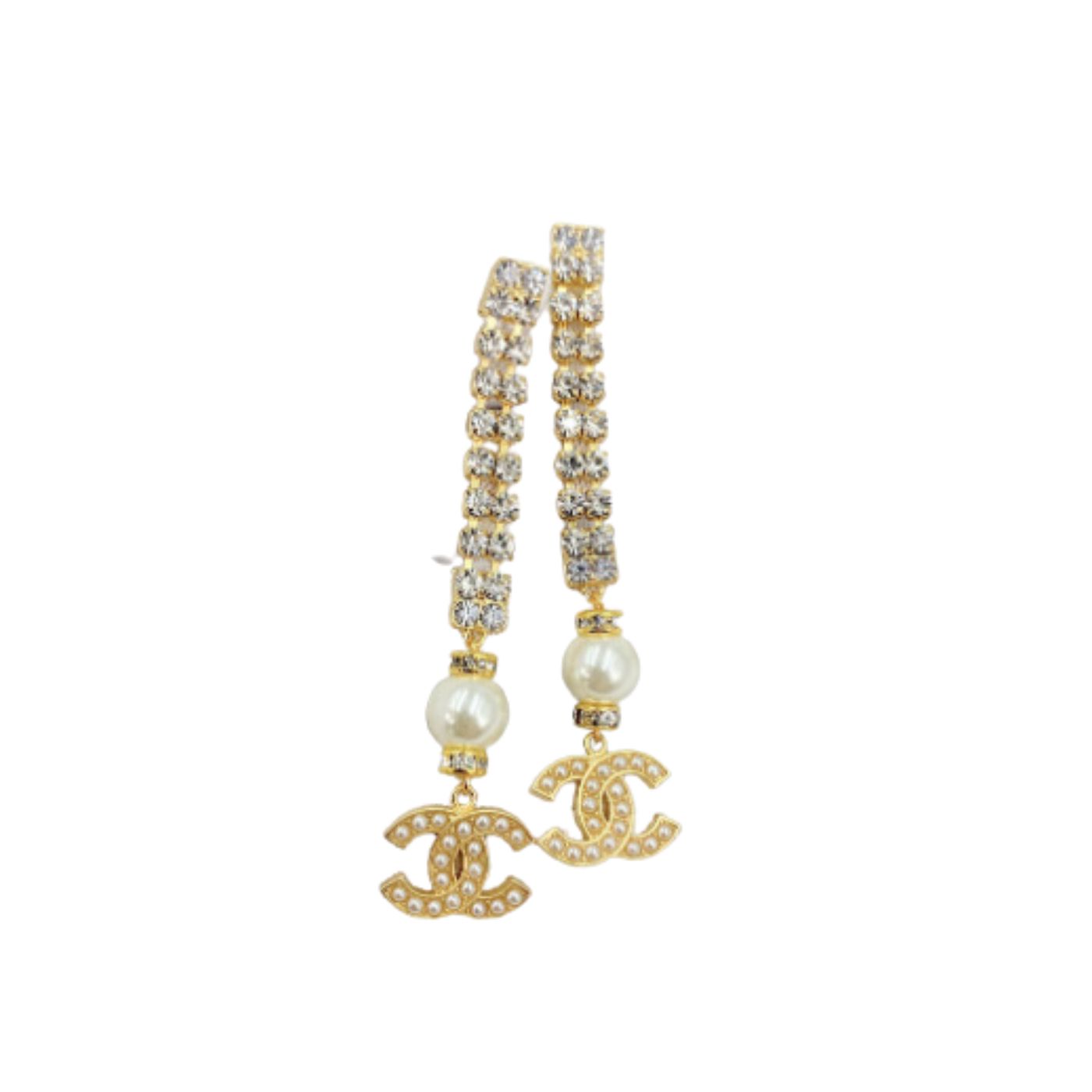 Chanel Thick Long Earrings Gold Tone For Women