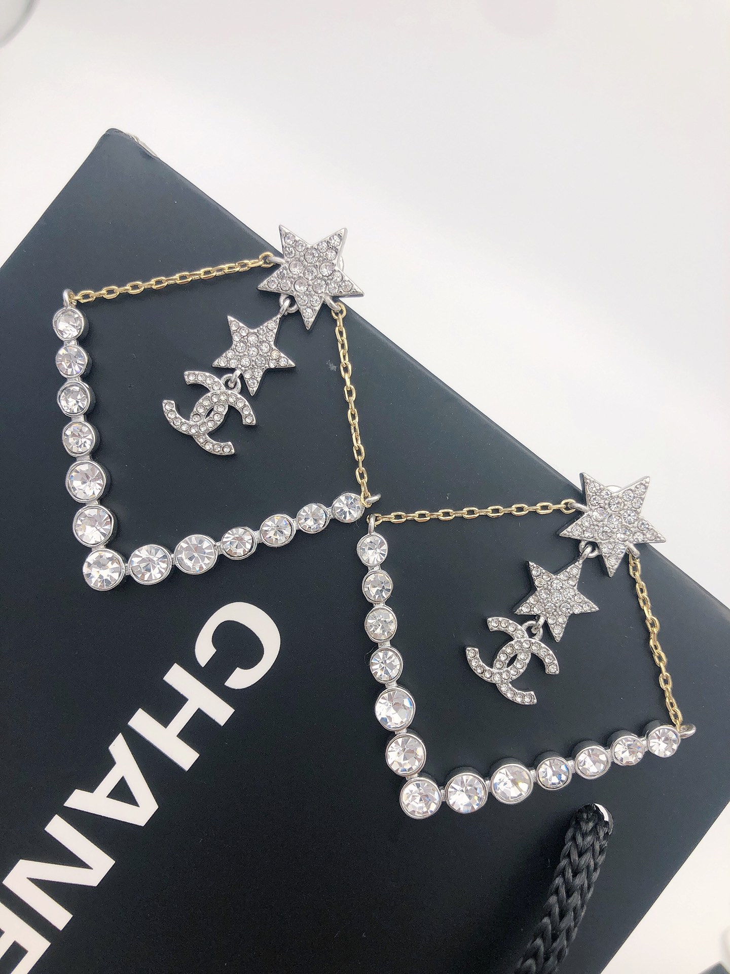 Chanel Triangle Star Crystal Earrings Silver For Women - Image 12