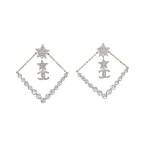 Chanel Triangle Star Crystal Earrings Silver For Women