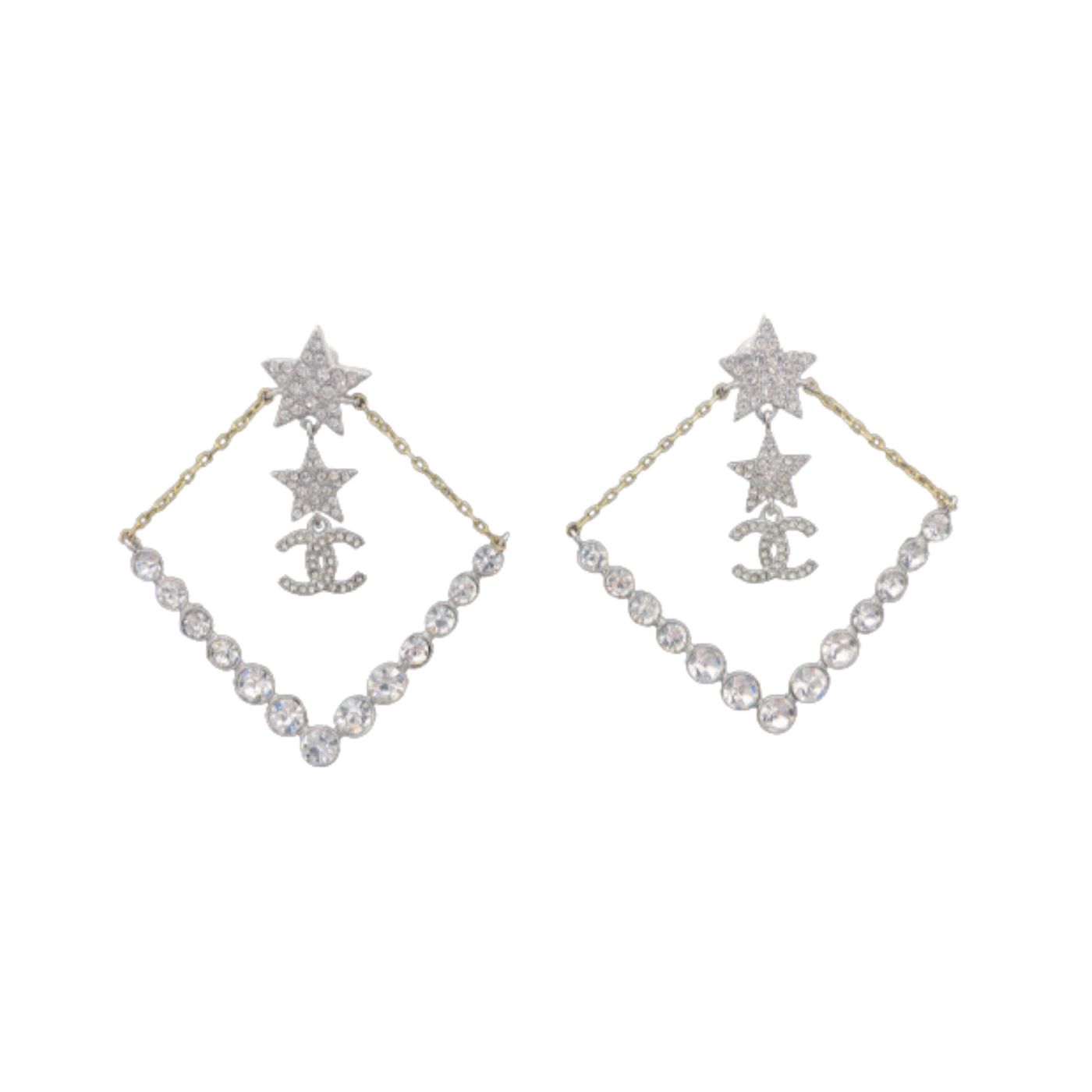Chanel Triangle Star Crystal Earrings Silver For Women