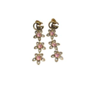 Gucci Triple Flower GG Earrings Gold Tone For Women