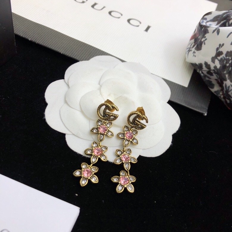 Gucci Triple Flower GG Earrings Gold Tone For Women - Image 9