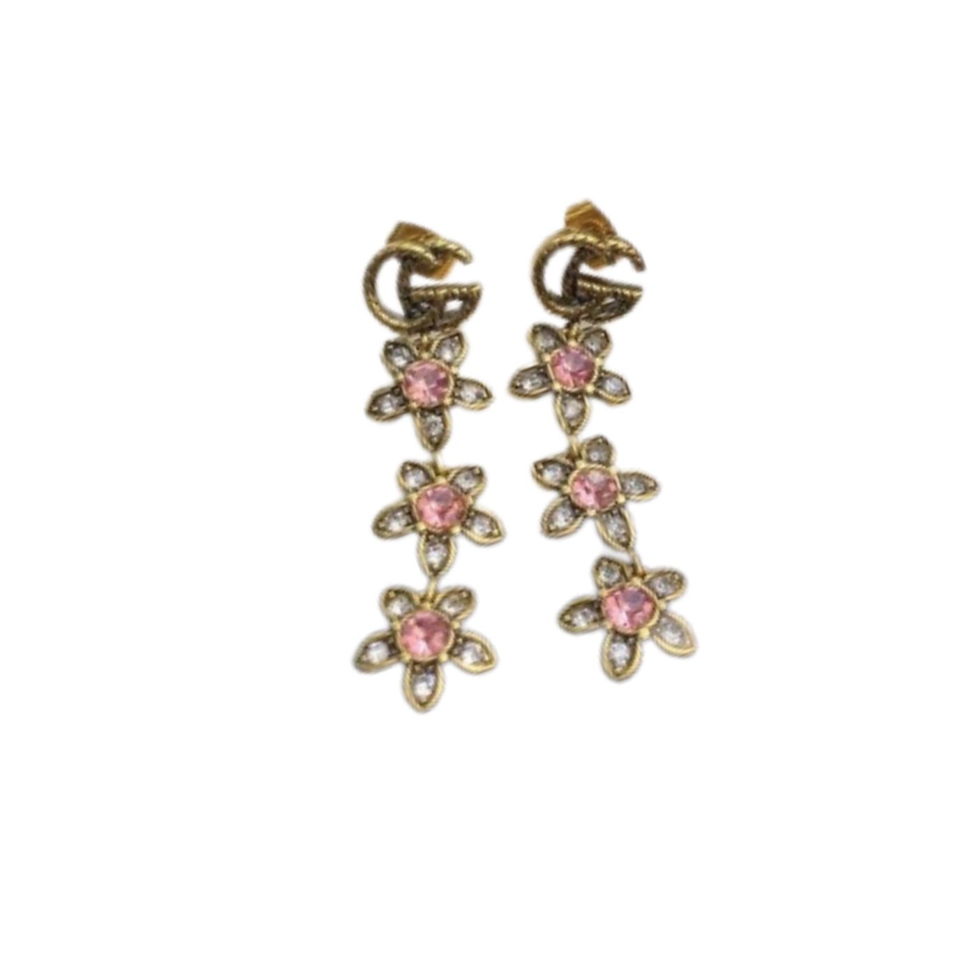Gucci Triple Flower GG Earrings Gold Tone For Women