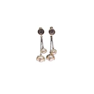 Chanel Two Pearls Noble Earrings Silver Tone For Women