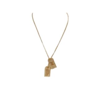 Chanel Two Tag Engraving Signature Necklace Gold Tone For Women