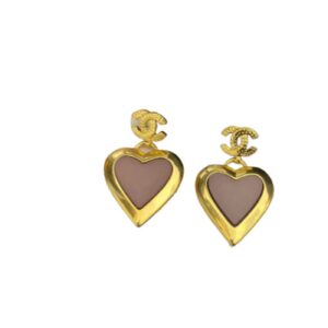 Chanel Yellow Thick Border Heart Earrings Gold Tone For Women