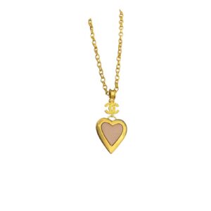 Chanel Yellow Thick Border Heart Necklace Gold Tone For Women