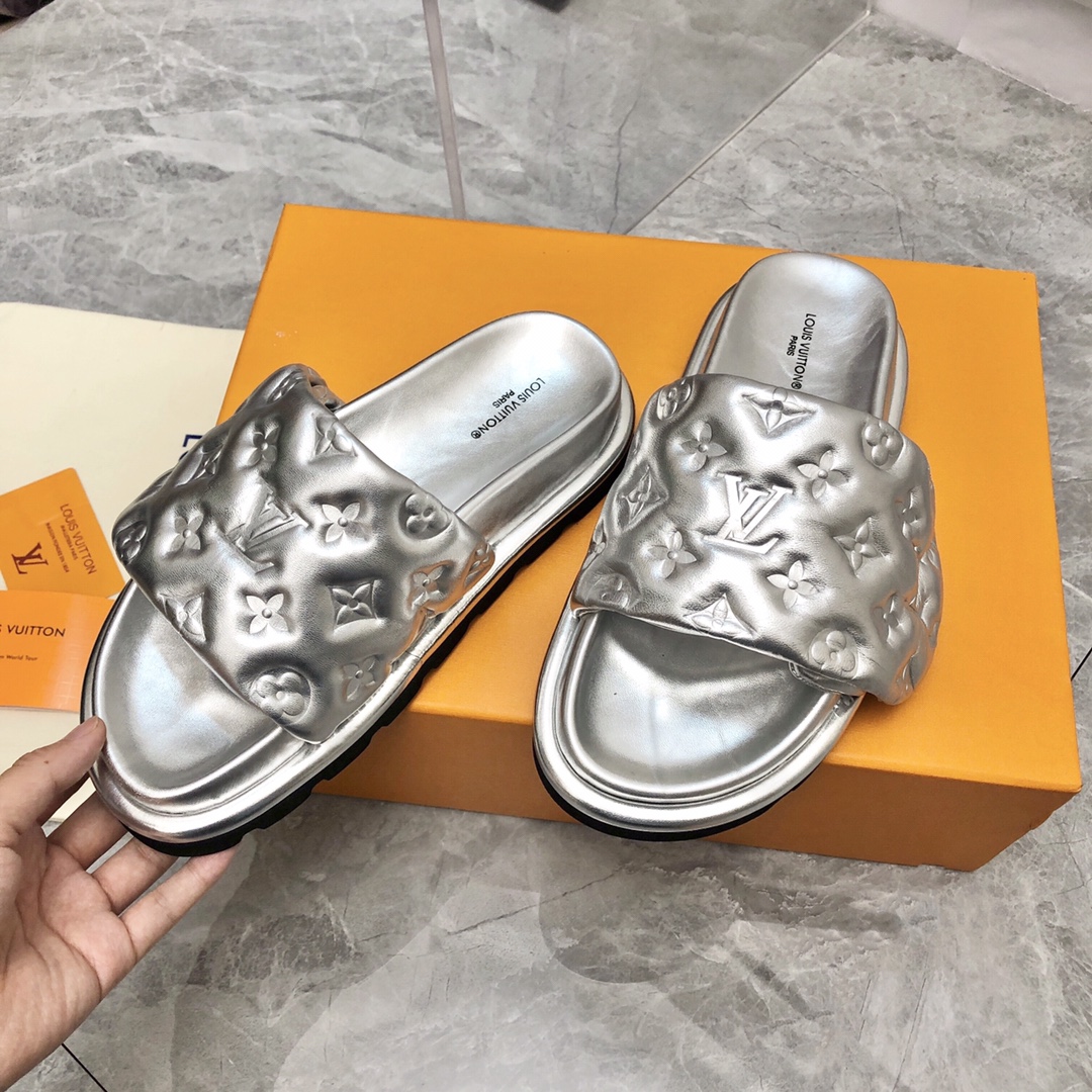 Louis Vuitton Women’s Pool Pillow Flat Comfort Mule Sliver For Women LV 1AACEM - Image 9