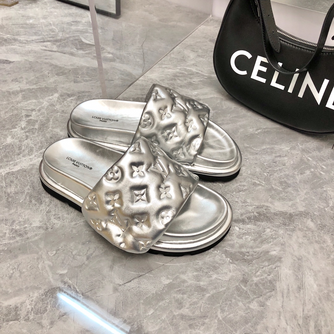 Louis Vuitton Women’s Pool Pillow Flat Comfort Mule Sliver For Women LV 1AACEM - Image 5