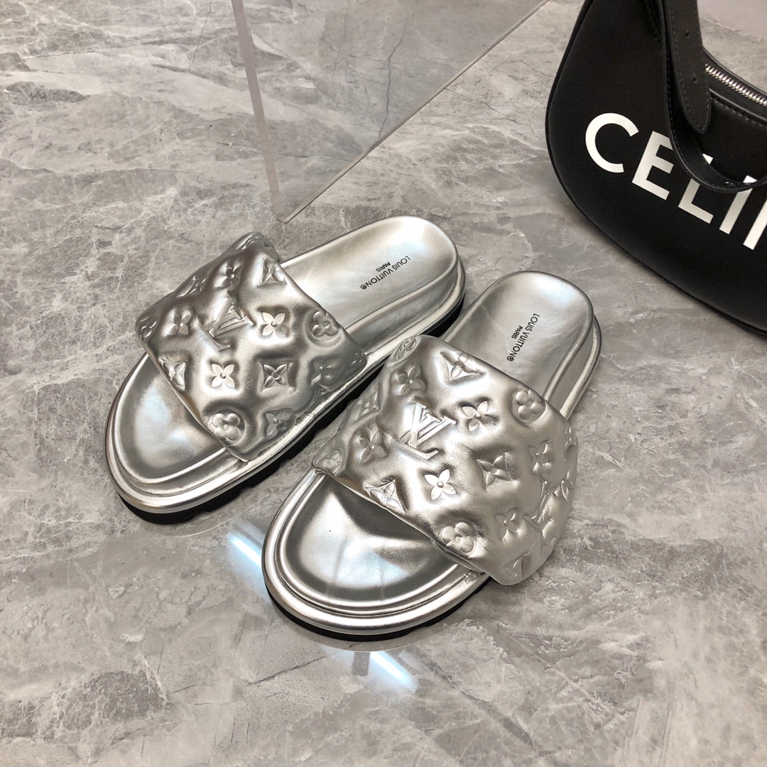 Louis Vuitton Women’s Pool Pillow Flat Comfort Mule Sliver For Women LV 1AACEM - Image 2