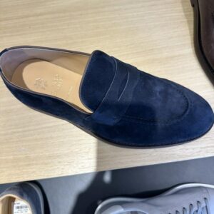 Brunello Cucinelli Men’s Blue Suede Flex Penny Loafers – 43 EU