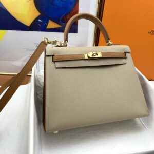 Hermes Kelly 25 Sellier Epsom Etoupe/Brown Bag For Women, Women’s Handbags, Shoulder Bags 10in/25cm
