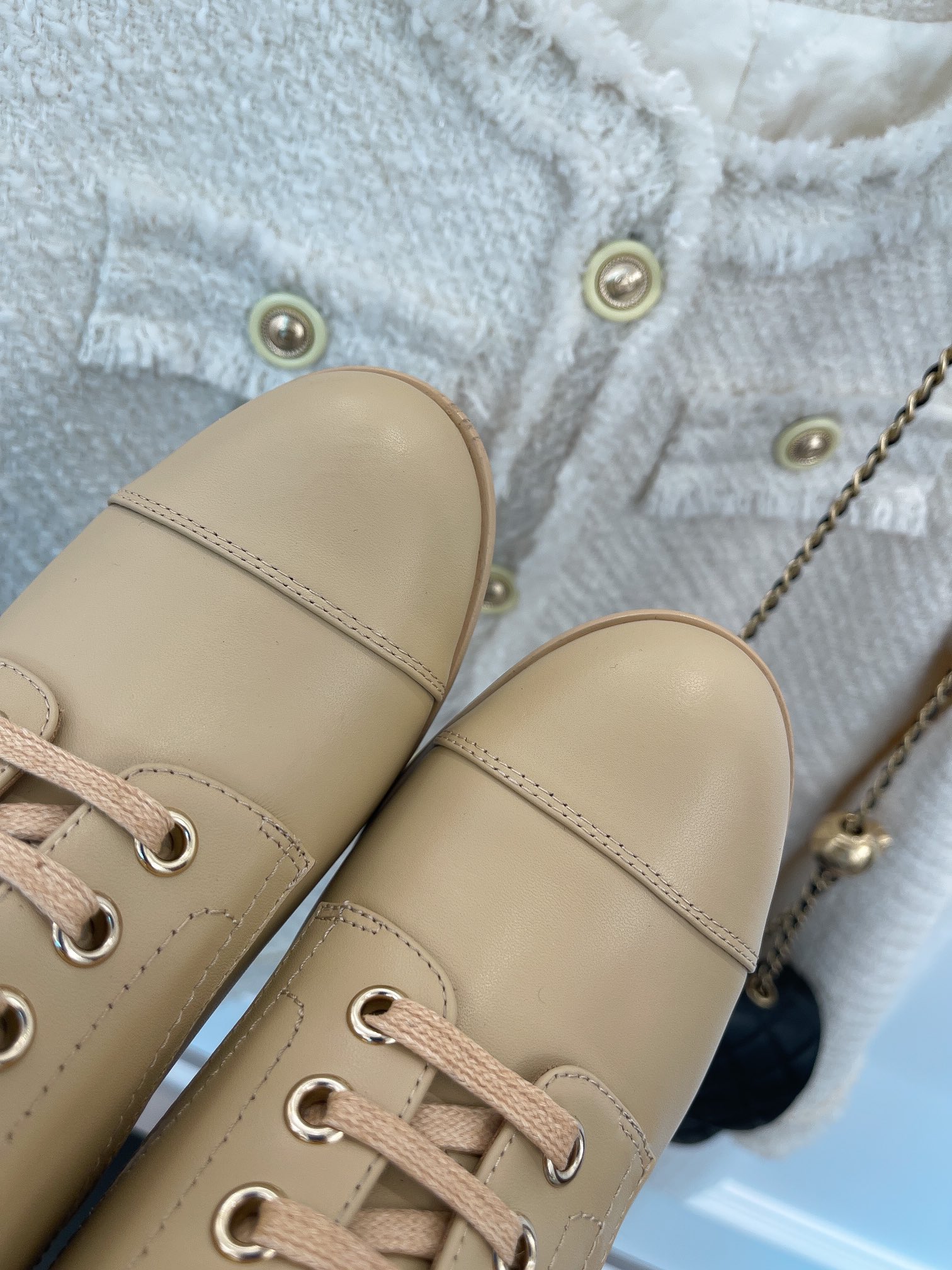 Chanel Women’s Lace-Up With Chain Beige For Women 3.7in/9.5cm - Image 3