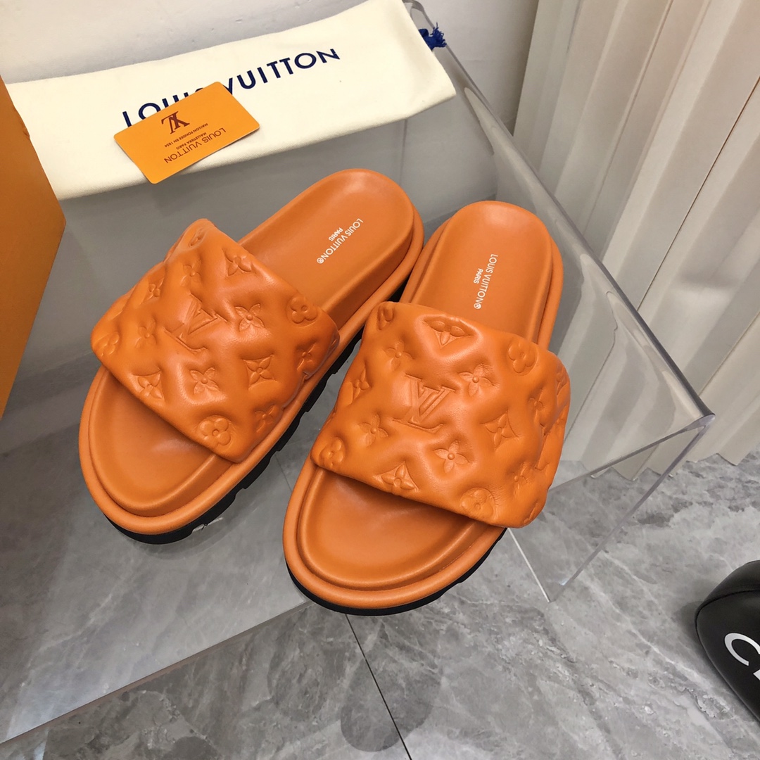 Louis Vuitton Women’s Pool Pillow Flat Comfort Mule Orange For Women LV - Image 8