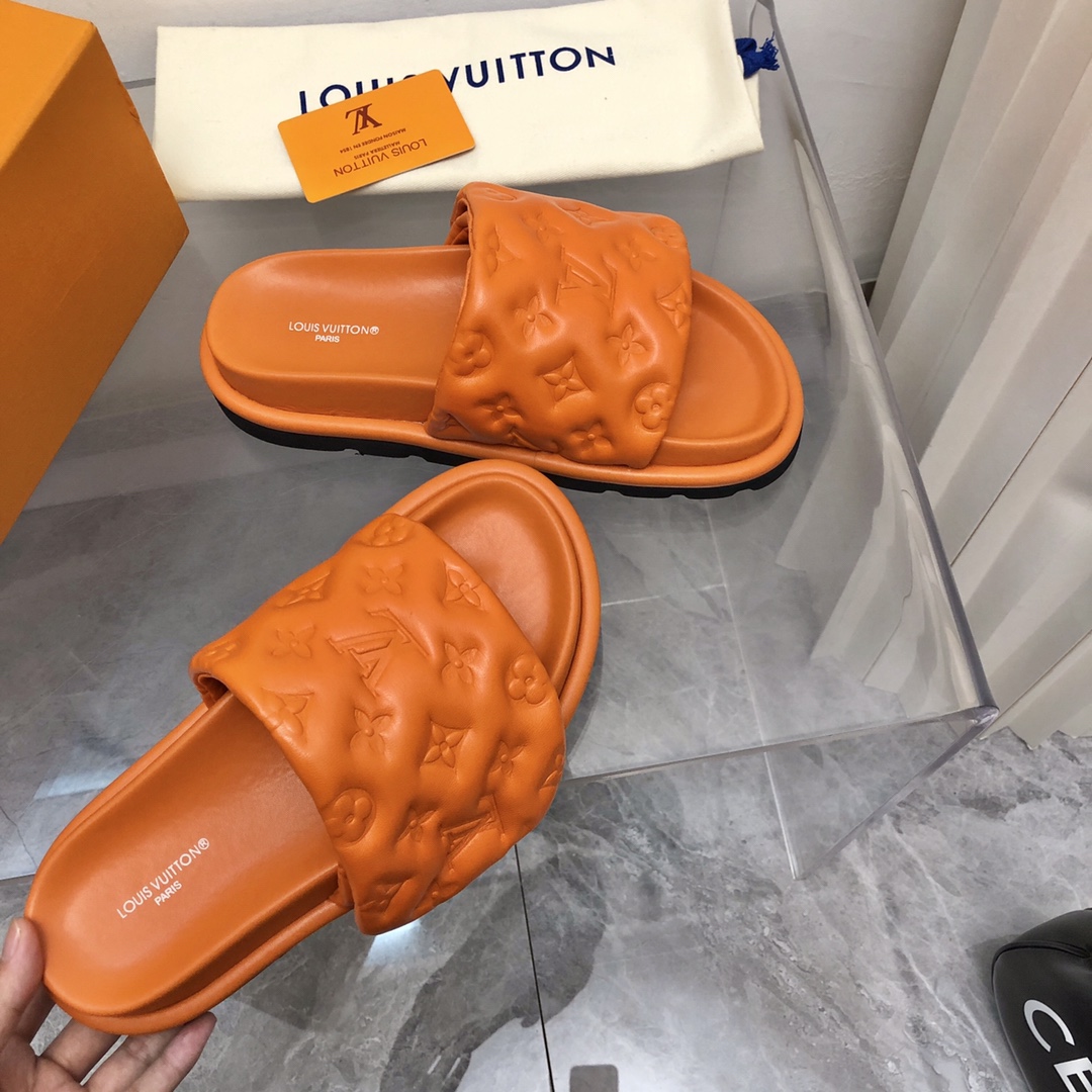Louis Vuitton Women’s Pool Pillow Flat Comfort Mule Orange For Women LV - Image 6