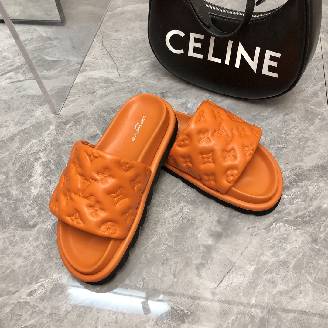 Louis Vuitton Women’s Pool Pillow Flat Comfort Mule Orange For Women LV - Image 4